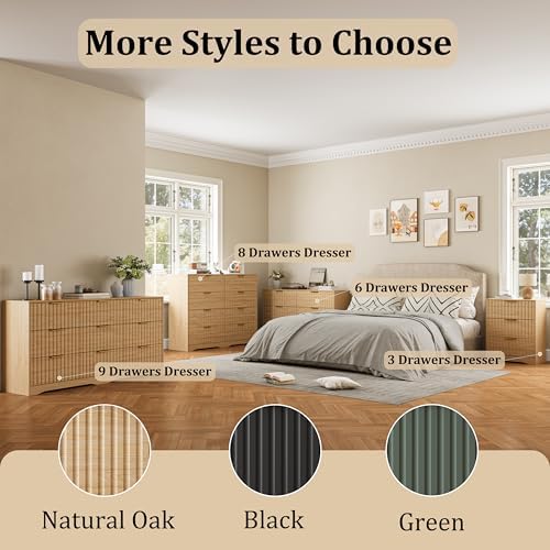 Fluted 3 Drawer Dresser for Bedroom, 30" Tall Modern Dressers, Natural Oak