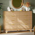 Xixini Fluted Dresser with 8 Drawers, 54" Wide Modern Chest of Drawers with Metal Handle, Wooden Dresser TV Stand, Wood Closet Clothes Storage Organizer for Bedroom, Living Room, Hallway, Natural Oak