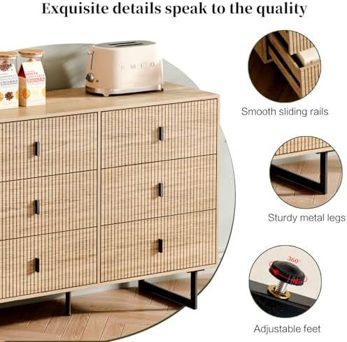 Chrangmay Modern Chest of Drawers with 9 Drawers,Deep Drawers,Clothes Organizer,Large Storage Cabinet for Living Room, Bedroom,Hallway,with Anti-Tipping Device,Natural