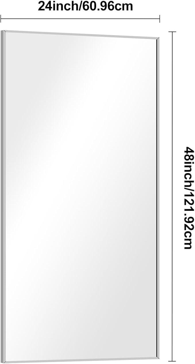 BONEWEI Silver Bathroom Mirror,24x48 inch Wall Mirror for Bathroom Wall Mounted,Large Rectangle Mirror for Bathroom Over Sink,Modern Metal Frame for Living Room,Bedroom Entryway,Horizontal/Vertical