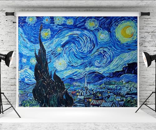 7x5ft Van Gogh Starry Sky Backdrop Abstract Stars Wall Oil Painting Photography Background Van Gogh Aesthetic Artwork for Wallpaper Decoration Birthday Party Baby Shower Wedding Photo Studio Props - size: 7x5ft