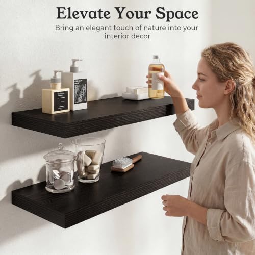 48" Black Floating Shelves 12inch Deep Wall Shelf, Set of 1