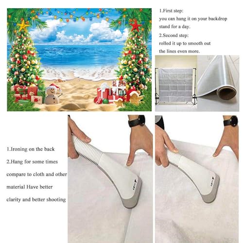 July Christmas Backdrop for Photography 7x5FT Summer Beach Christmas Tree Decorations Background Tropical Hawaiian Xmas Party Supplies Photo Props - size: 7x5FT