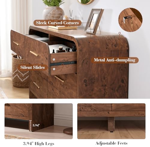 Curved Drawer Dresser for Bedroom with 6 Drawers, 54'' Wide Chest of Drawer
