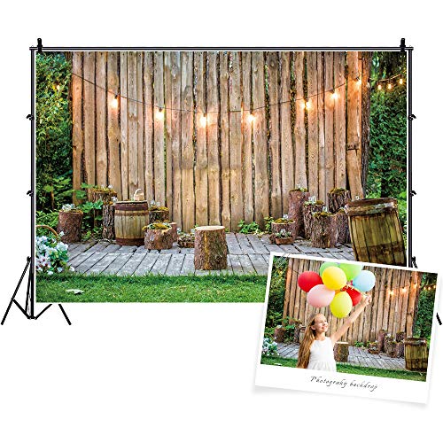 Wooden Wall Backdrop for Wedding Ceremony 6x4ft Rustic Planks Log Green Grassland Engagement Photography Background Holiday Party Activity Event Festival Decorations Photo Booth Studio - size: 6x4ft