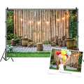 Wooden Wall Backdrop for Wedding Ceremony 6x4ft Rustic Planks Log Green Grassland Engagement Photography Background Holiday Party Activity Event Festival Decorations Photo Booth Studio - size: 6x4ft