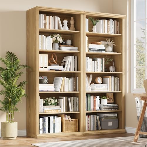 Rresyet Bookcase and Bookshelves, 28" W Tall Bookshelf, Natural Oak