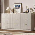 MAISONARIA Beige 9 Drawer Dresser for Bedroom, 63" Wide Modern Fluted Dresser with Gold Metal Handles, Chest of Drawers for Bedroom, Living Room, Entryway, Hallway