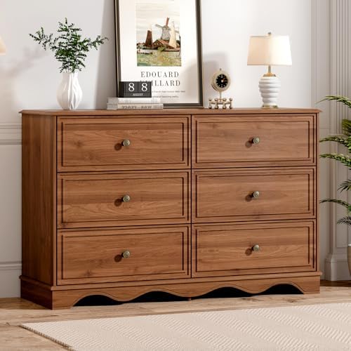 Chrangmay Modern Chest of Drawers with 6 Drawers,Deep Drawers,Clothes Organizer,Large Storage Cabinet for Living Room, Bedroom,Hallway,with Anti-Tipping Device, Brown