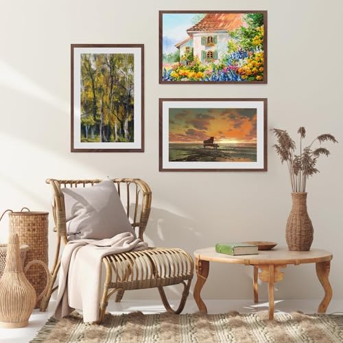 puthiac 11x17 Solid Oak Wood Picture Frames, Walnut, 3 Pack