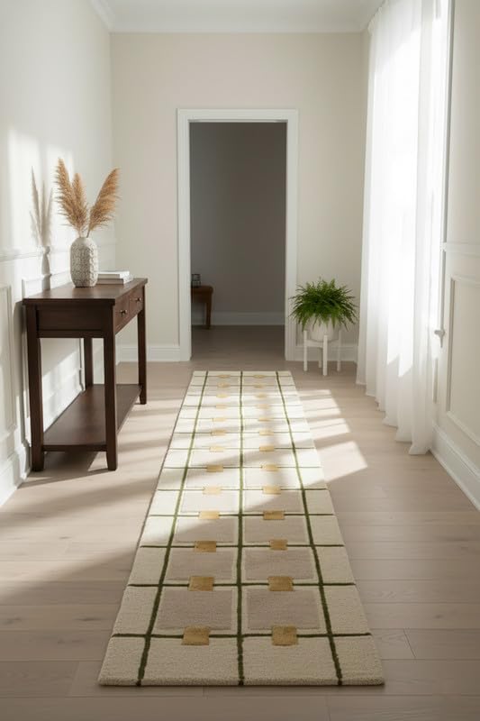 Greer Hand-Tufted Wool Rug - Elegant Taupe and Olive Geometric Pattern for Sophisticated Home Decor (2.5x9 Ft)