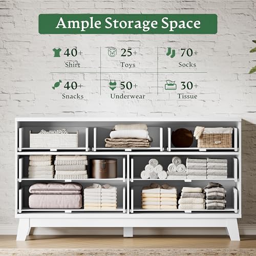 Xixini Fluted Dresser with 7 Drawers, 58" Wide Modern Chest of Drawers with Metal Handle, Wooden Dresser TV Stand, Wood Closet Clothes Storage Organizer for Bedroom, Living Room, Hallway, Solid White
