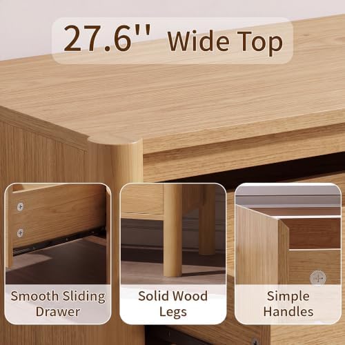 CHUWELL 27.6" Wide Oak 3 Drawer Dresser for Bedroom with Solid Wood Legs