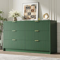 MAISONARIA Green 6 Drawer Dresser for Bedroom, 55" Wide Modern Chest of Drawers with Gold Metal Handles, Fluted Wood TV Stand for Living Room, Hallway