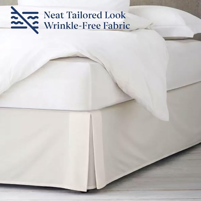 SKY BEDDINGS Luxury Pleated Full Bed Skirt with Split Corners - 14 Inch Tailored Drop - Pleated Dust Ruffle - Wrinkle-Free 100% Microfiber - Easy Fit, Soft & Durable - Ivory