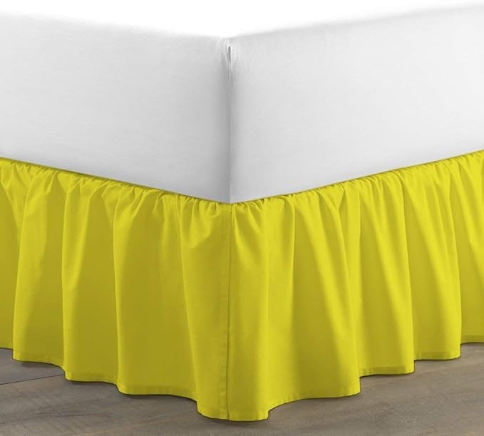 Ruffled Bed Skirt (Full, Yellow) 18 Inch Drop Dust Ruffle with Platform, 100% Cotton 600 Thread Count Fabric, Gathered Styling, Available in All Bed Sizes and 23 Colors - Bedskirt