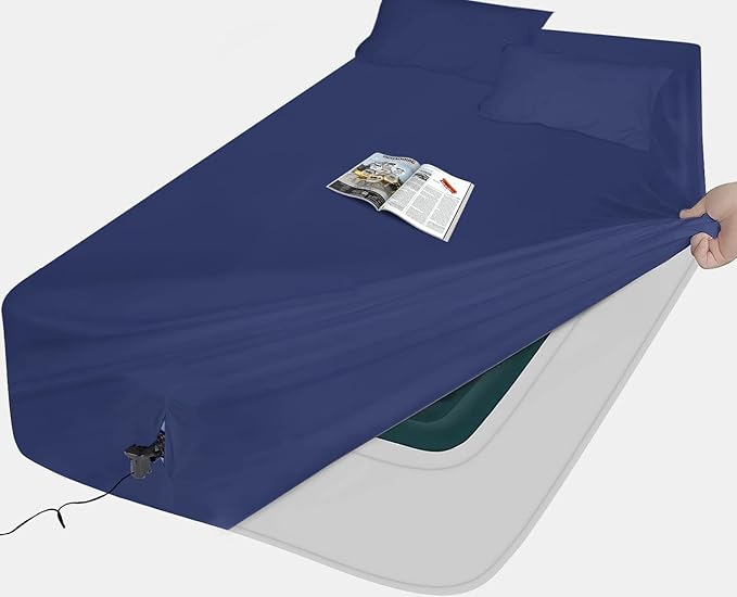 Queen Sheet Sets Air Mattress Sheets - 16 to 24 inch (Navy Blue, Queen)
