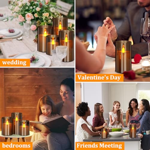 wemarry Flameless Candles 4" 5" 6" Acrylic Glass Pillars 3" Diameter Battery Operated Flickering Candles Include 8-Key Remote with Timer Function 400+ Hours (Gray, Warm Light 3 Pack) - color: Gray, size: Warm Light 3 Pack