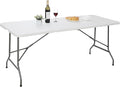 Folding Event Table, Heavy Duty Picnic Table Indoor Outdoor Camping, 6FT Portable w Handle Lock for Banquet, White