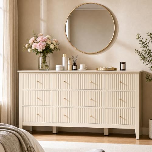 RoyalCraft Fluted Dresser for Bedroom with 9 Drawers, 59" Wide Long Dresser