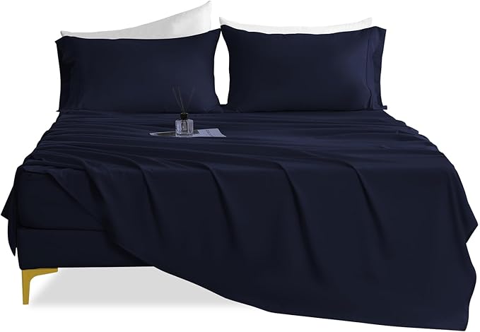 Twin Sheet Set - 3 Piece Super Soft Breathable Bed Sheet & Pillowcase Set, 16" Deep Pocket Hotel Luxury Wrinkle Free Easy Care Bedding Sheets, Dark Blue