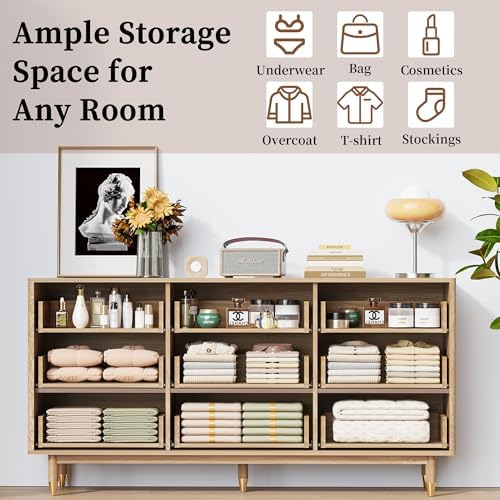 Bifins 60" Wide Fluted Dresser for Bedroom with 9 Drawers