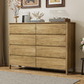 Furniway 55" Wide 8 Drawer Wood Dresser for Bedroom with Legs, Natural Oak