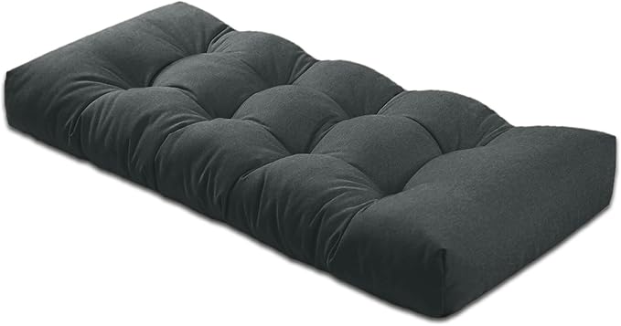 Bench Cushion 48 inches,Indoor/Outdoor Non-Slip Tufted Cushions, Premium Waterproof Linen, Soft Piano Sofa Cushions, High-Density Memory Foam(Black-48x16 x 4 in)