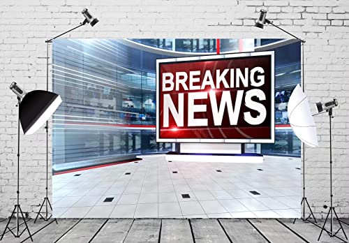 BELECO Fabric News Broadcast Backdrop - 9x6ft TV Breaking News Room Background for Programs, Reports & Conferences - size: 9x6FT