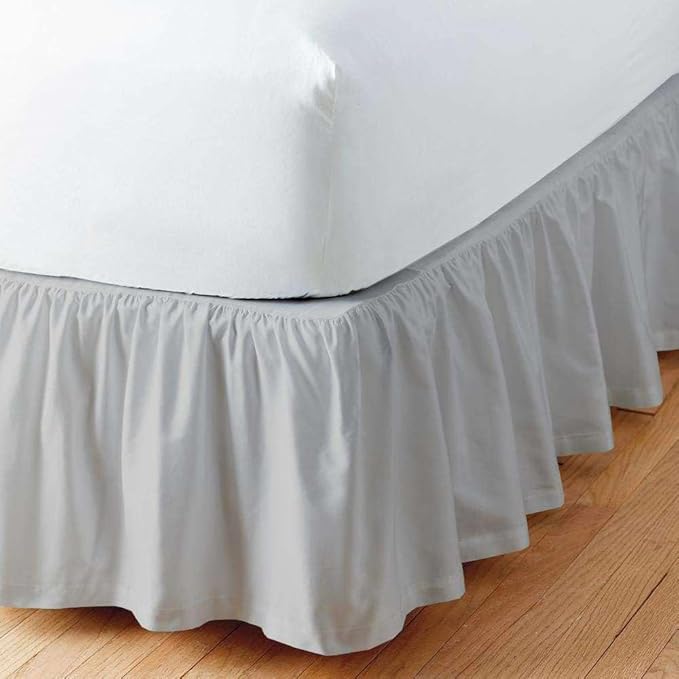 SlumberWell King Bed Skirt with Split Corners, Soft Microfiber, 20 Inch Drop, Light Grey Solid, Elegant Ruffled Design