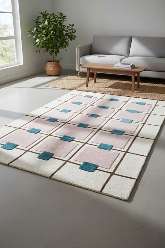 Greer Wool Area Rug - Chic Hand-Tufted Mauve, Blue, and Beige Design for Stylish Home Decor (8x10 Ft)