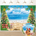 July Christmas Backdrop for Photography 7x5FT Summer Beach Christmas Tree Decorations Background Tropical Hawaiian Xmas Party Supplies Photo Props - size: 7x5FT