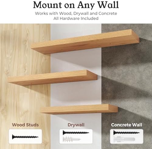 40" Natural Oak Color Floating Shelves 12inch Deep Shelf, Set of 2