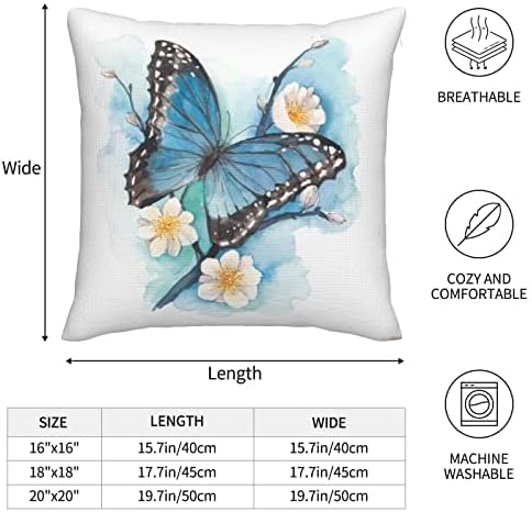 bassyil Butterfly Throw Pillow Covers Decorative Linen Pillow Cases Set of 2 Square Cushion Cover for Couch Sofa Bedroom Patio 18x18 Inch