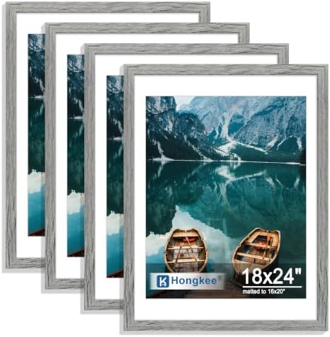 Hongkee 18x24 Frame Set of 4, 18 x 24 Grey Wood Style(Mat 16x20)
