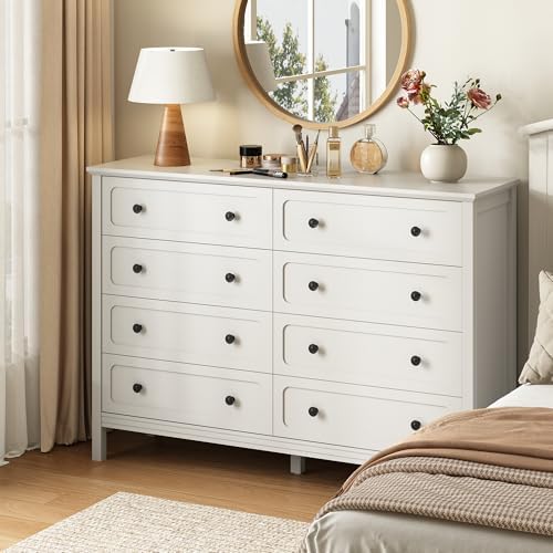 CARPETNAL 55" White Dresser for Bedroom with 8 Drawer & Deep Drawers