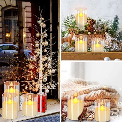 wemarry Flameless Candles 4" 5" 6" Acrylic Glass Pillars 3" Diameter Battery Operated Flickering Candles Include 8-Key Remote with Timer Function 400+ Hours (Pure White, Warm Light 12 Pack) - color: Pure White, size: Warm Light 12 Pack
