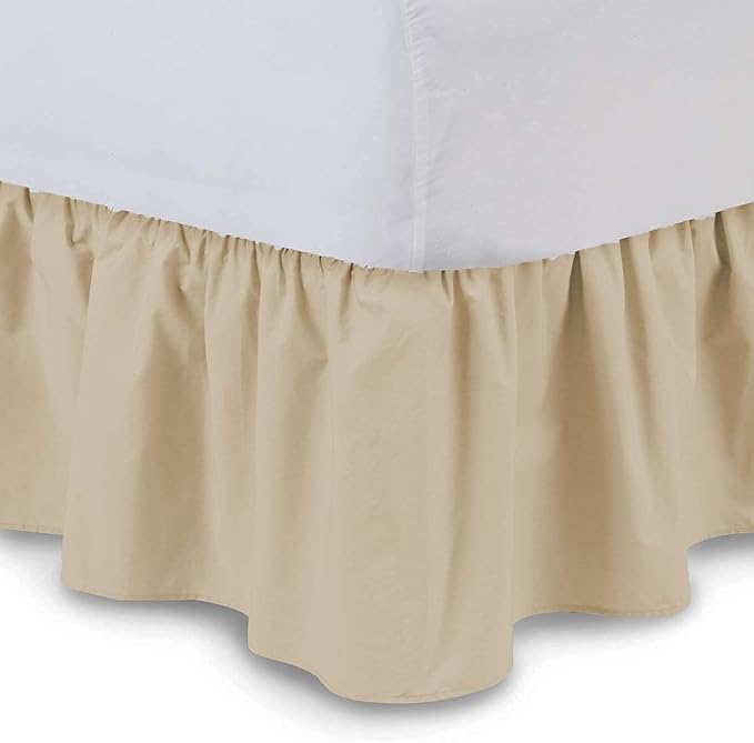 Bed Skirt - Ruffled Bed Skirt (Full XL, Taupe) 12 Inch Drop Dust Ruffle with Platform, 100% Cotton 800 Thread Count Fabric - Dust Ruffle Bedskirt for Easy Fitting and Easy Care