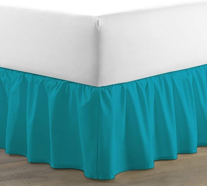 Ruffled Bed Skirt (Cal King, Turquoise Blue) 18 Inch Drop Dust Ruffle with Platform, 100% Cotton 600 Thread Count Fabric, Gathered Styling, Available in All Bed Sizes and 23 Colors - Bedskirt