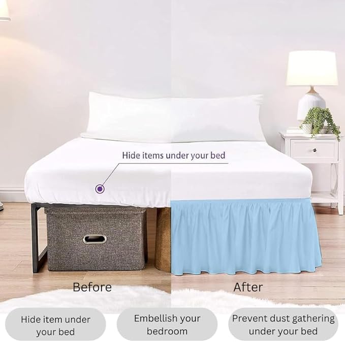 Ruffle Bed Skirt with Split Corners, Microfiber Dust Ruffled for a Perfectly Tailored Bedding Ensemble, Wrinkle and Fade Free, Easy Fit, Full Size 18 Inch Drop, Light Blue