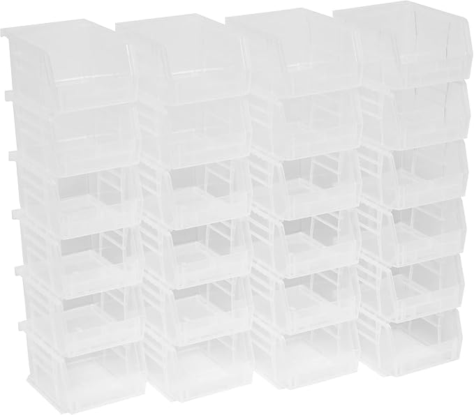 Akro-Mils 30210 AkroBins Plastic Storage Bins, Space-Saving Stackable Bins for Garage, Pantry, Craft Organization, 5" x 4" x 3", Clear, 24-Pack