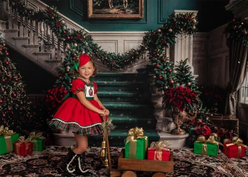 Kate Christmas Photography Backdrops Christmas Retro White Green Marble Staircase Backdrop, 10x10ft - size: 10x10ft