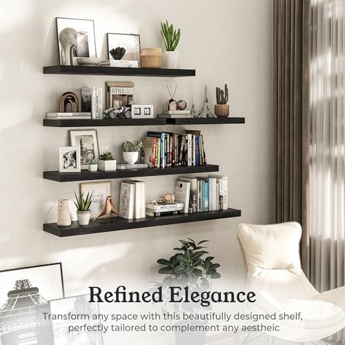 48" Black Floating Shelves 12inch Deep Wall Shelf, Set of 1