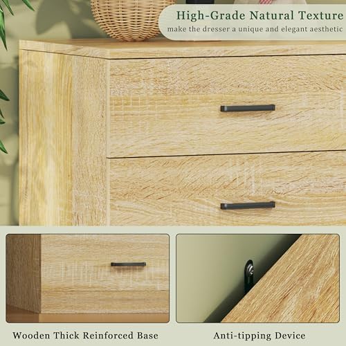 HUAHUU 9 Drawer Dresser for Bedroom, 60'' Long Mid Century Modern Dressers TV Stand, Wood Vintage Chests of Drawers, Large Storage Organizer for Bedroom, Closet, Entryway, Natural Oak