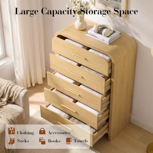 Curved Drawer Dresser for Bedroom with 5 Drawers, 31'' Wide Chest of Drawer