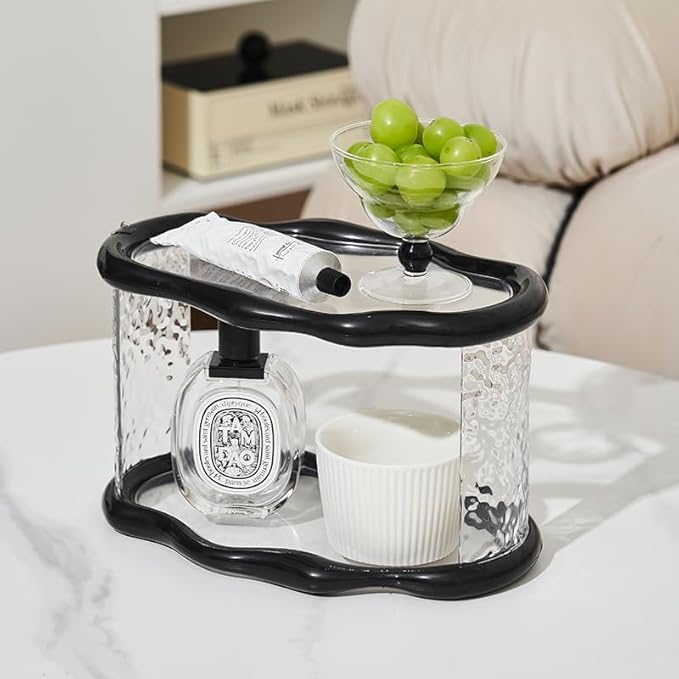 Bathroom Countertop Organizer, 2 Tier Bathroom Organizer and Storage, Acrylic Vanity Organizer Standing Holder Shelf, Perfume Makeup Skincare Cosmetic Desk Organizer for Bedroom Dressing Table, Black