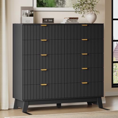BORNOON 46" Tall Dresser for Bedroom, 10-Drawer Fluted Chest of Drawers, Modern Wood Highboy with Metal Slides and Handles, Anti-Tip Kit, Vertical Clothes Storage Organizer for Apartment, Closet