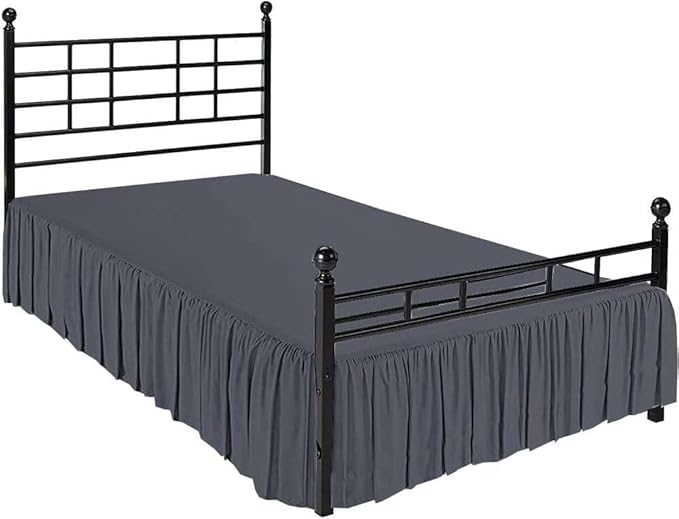 SlumberWell King Bed Skirt with Split Corners, Soft Microfiber, 20 Inch Drop, Dark Grey Solid, Elegant Ruffled Design