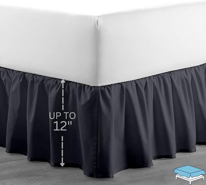 Ruffle Bed Skirt with Split Corners, Microfiber Dust Ruffled for a Perfectly Tailored Bedding Ensemble, Wrinkle and Fade Free, Easy Fit, Full Size 12 Inch Drop, Dark Grey