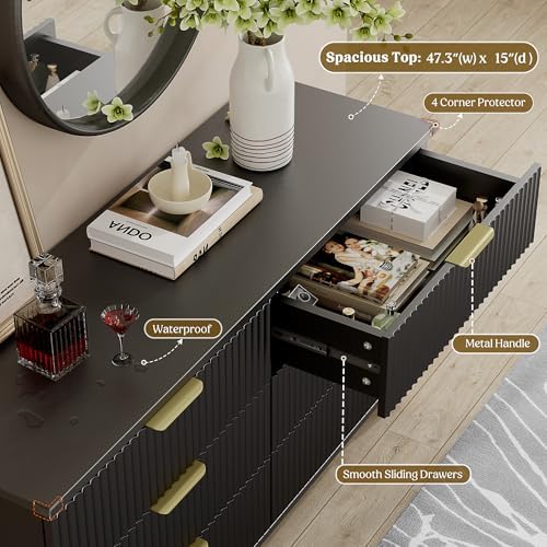 Modern Dresser and Nightstand Sets 3-Piece, 2 Nightstands 6-Drawer Dresser